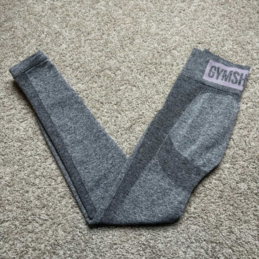 Gymshark Gray Seamless Leggings with Pink Logo Waistband